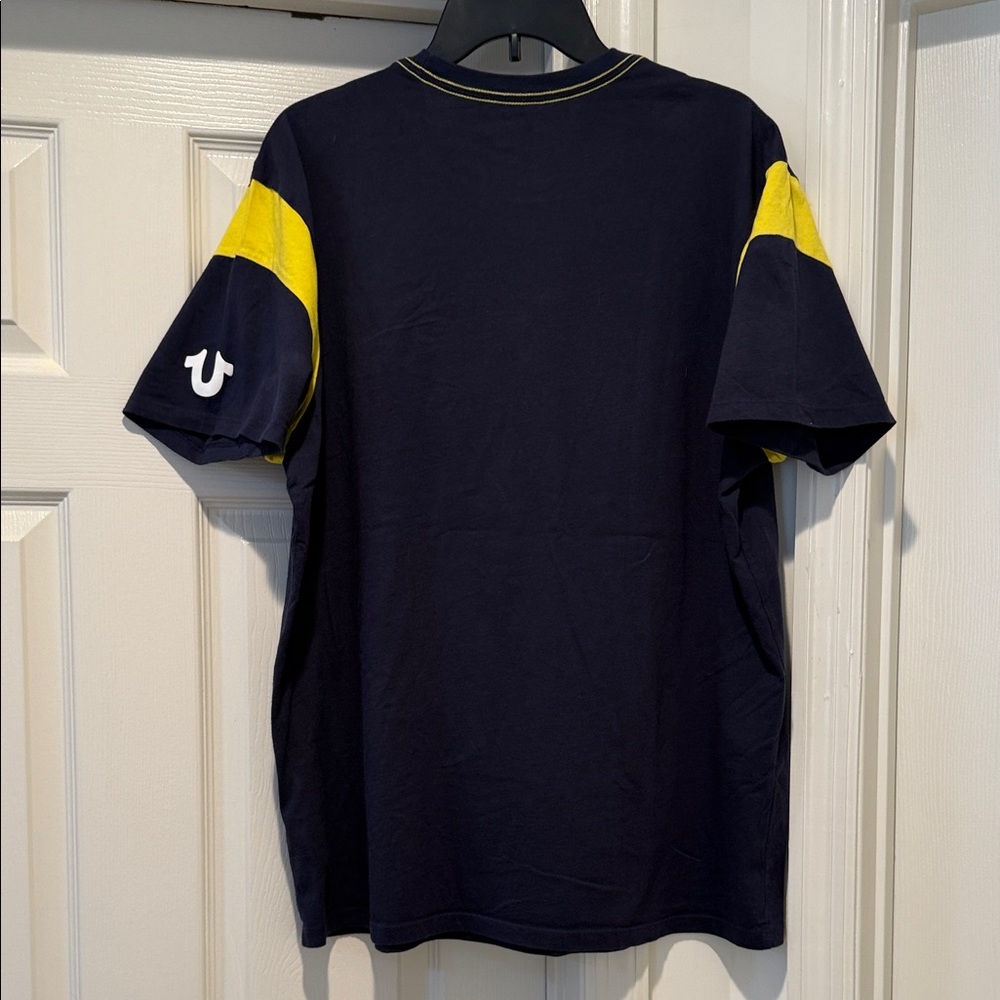 Y2K Men XXL True Religion Nostalgic Navy Retro Bold Fall Football Autumn Tee - Picture 11 of 16